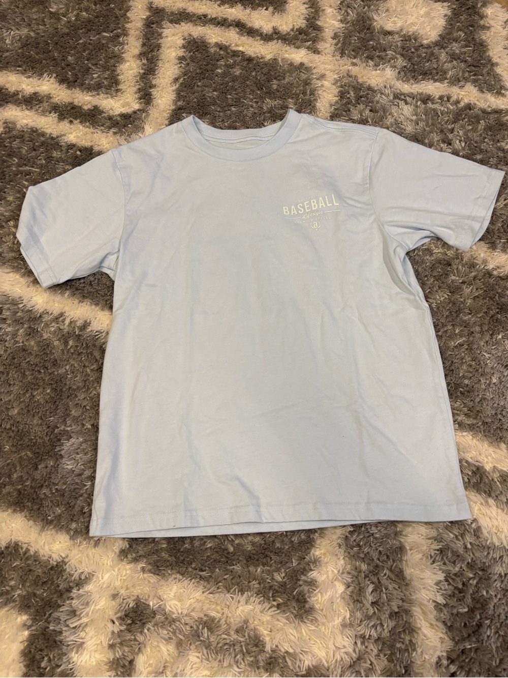Baseball lifestyle 101 Graphic Short Sleeve Tee - Light Blue. Youth large.